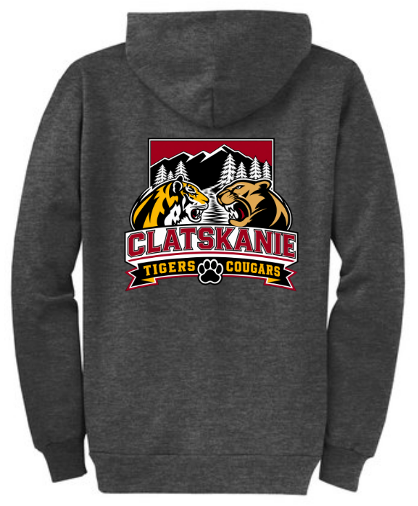 Clatskanie Tiger/Cougar: Full-Zip Hooded Sweatshirt: Back